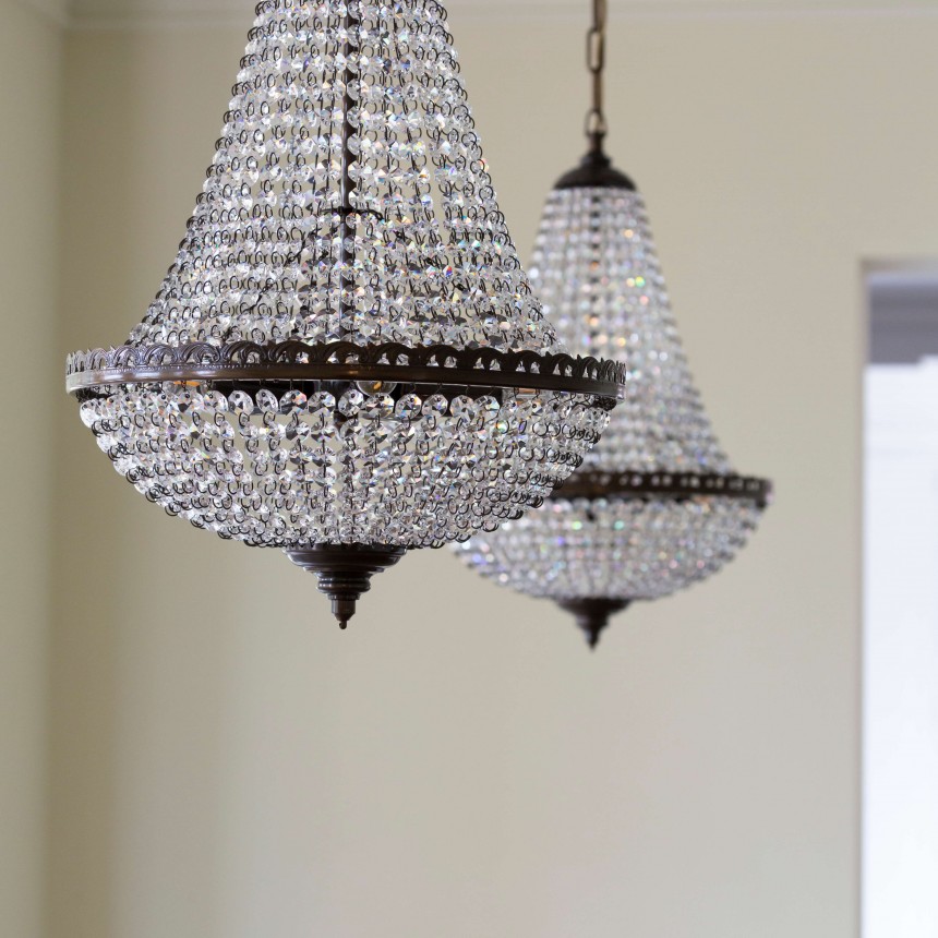 Bath Crystal Chandelier 70cm wide and Montpellier Bag Chandelier