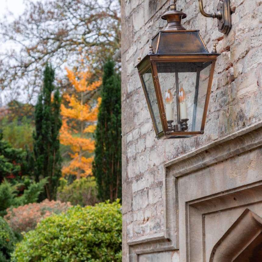 Battledown Overhead Wall Lantern Large 3 bulb Antique Brass