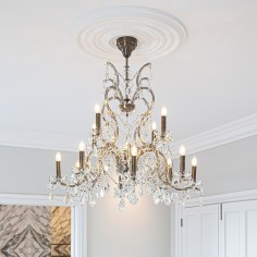 Kensington Large Crystal Chandelier Antique Brass