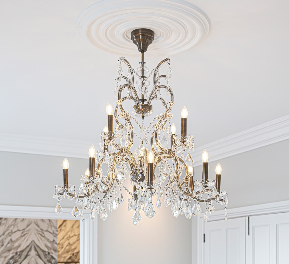 Kensington Large Crystal Chandelier Antique Brass