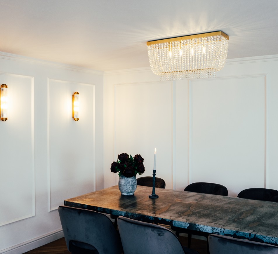 Hamish Crystal Rectangular Chandelier Brushed Brass