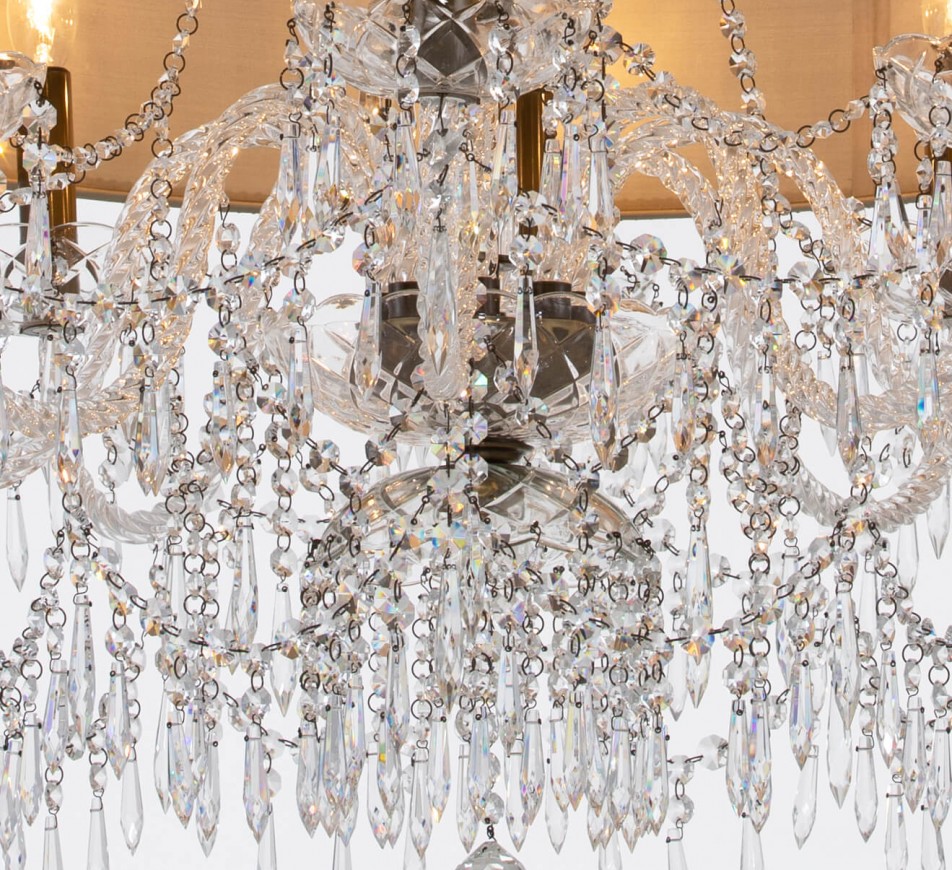 Georgian Crystal Chandelier Belgravia with Large Single Silk Shade