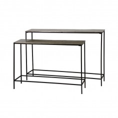 Set of 2 Console Tables – Bronze Top & Black Metal Frame