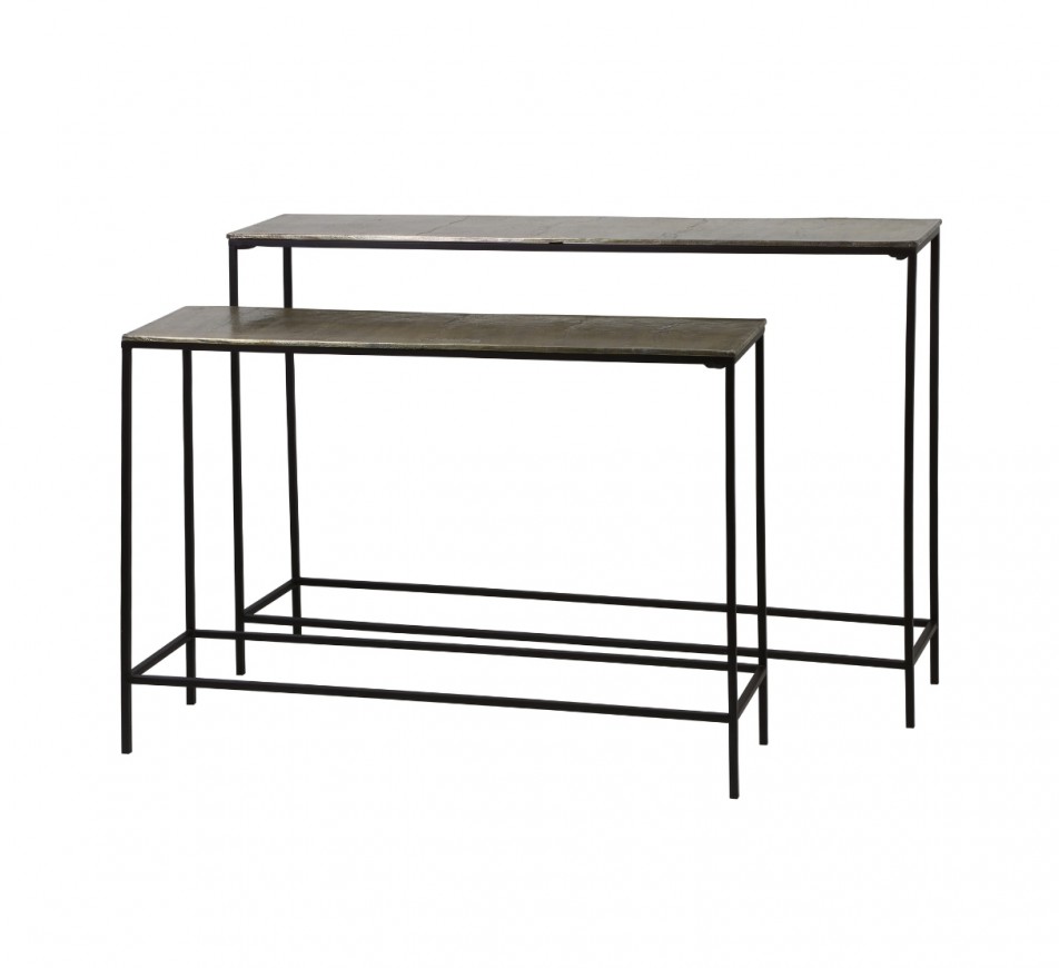 Set of 2 Console Tables – Bronze Top & Black Metal Frame