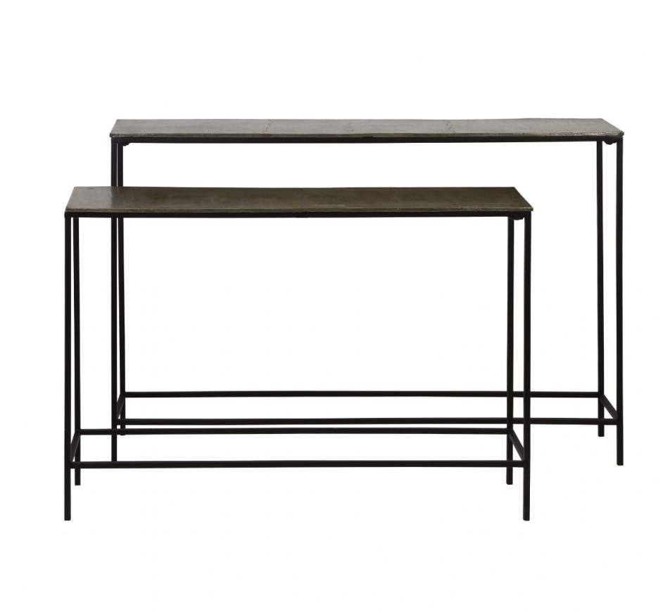 Set of 2 Console Tables – Bronze Top & Black Metal Frame