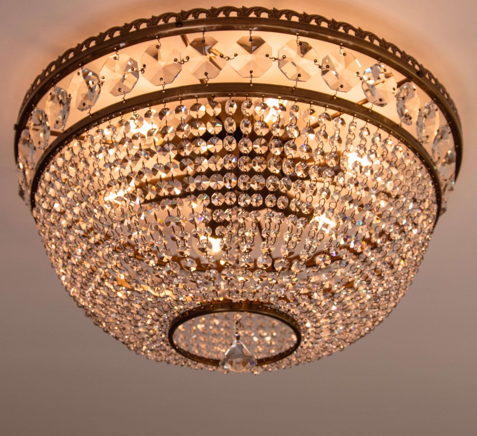 Ceiling Crystal  Chandelier Luna,  Medium, Antique Brass