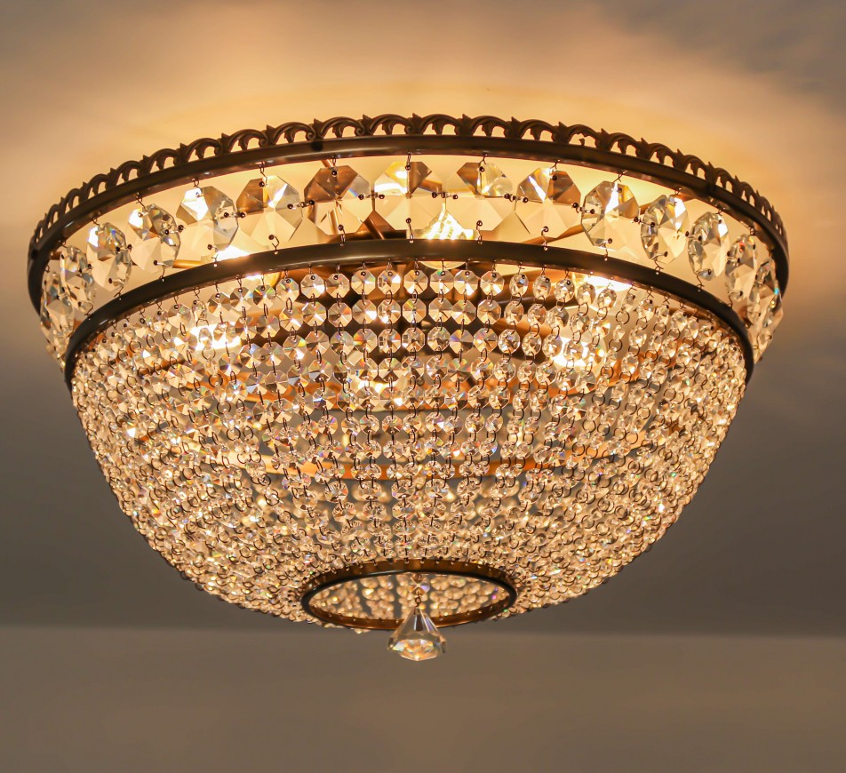 Ceiling Crystal  Chandelier Luna,  Medium, Antique Brass