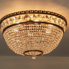 Ceiling Crystal  Chandelier Luna,  Medium, Antique Brass