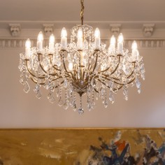 Edinburgh 18-Light Large and Shallow Brass  Chandelier with Hand-Cut Crystal Caps