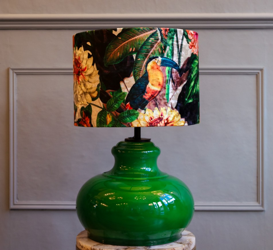 Bulbous Bottle Green Glass Table Lamp