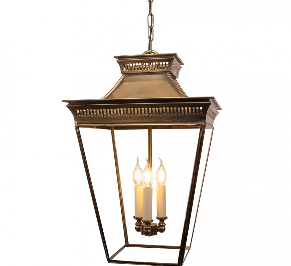 Large Pittville Hanging Lantern Distressed Antique Brass