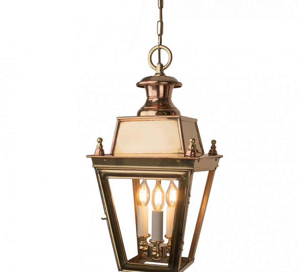 Battledown Hanging Outdoor Lantern  Medium 3 Bulbs Polished Brass Unlacquered
