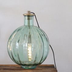 Ribbed Glass Lamp  Green with lamp attachment