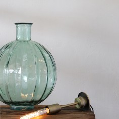 Ribbed Glass Lamp  Green with lamp attachment