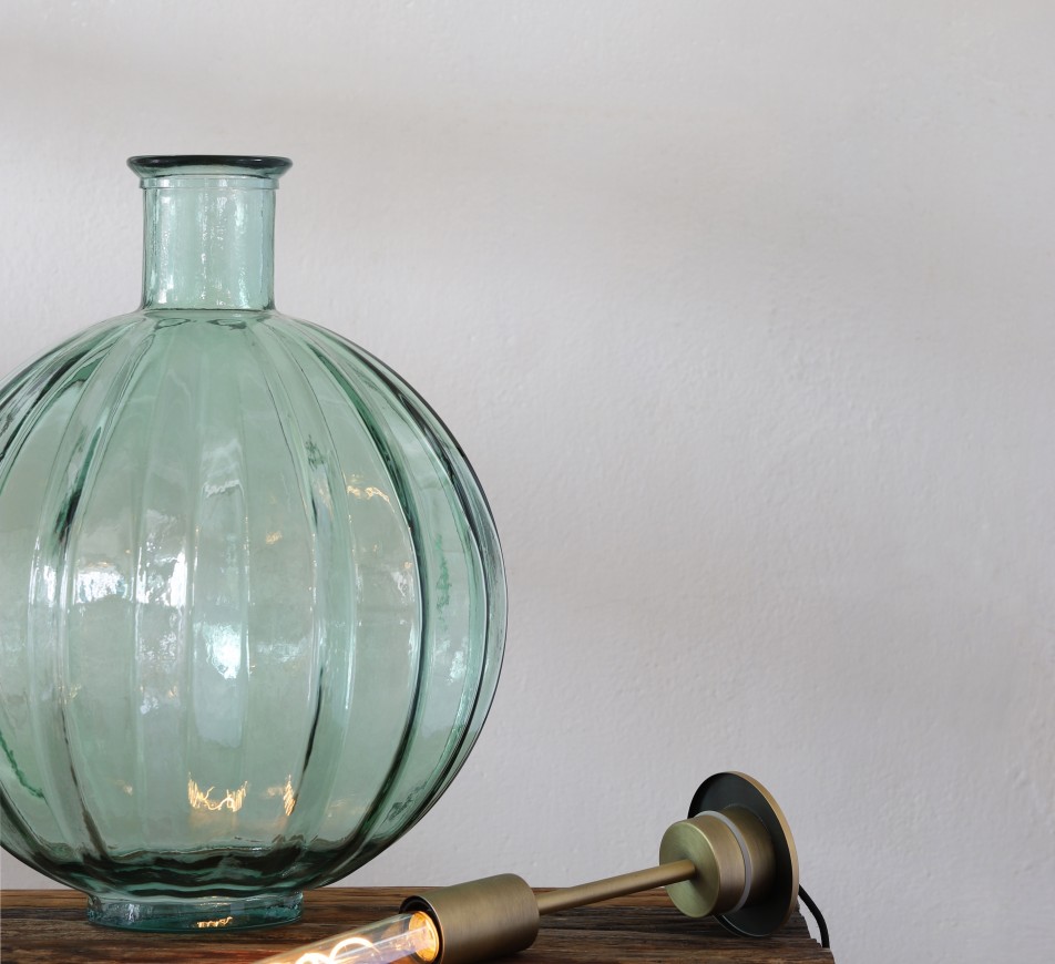 Ribbed Glass Lamp  Green with lamp attachment