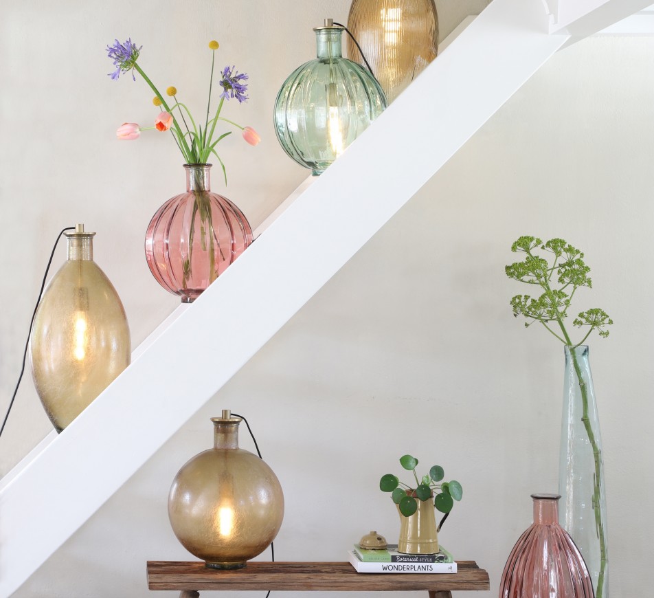 Ribbed Glass Lamp  Green with lamp attachment